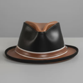 Handmade Leather Fedora Hat Two-Tone Brown Black Stylish Wide Brim Headwear Trendy Mens Gift