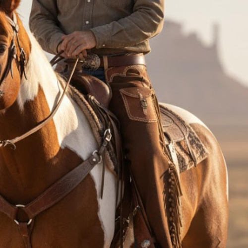 Handmade Brown Suede Leather Chaps – Western Cowboy Style for Rodeo Lovers