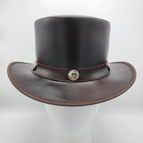 Handmade Brown Leather Top Hat: Western Steampunk Concho Hat