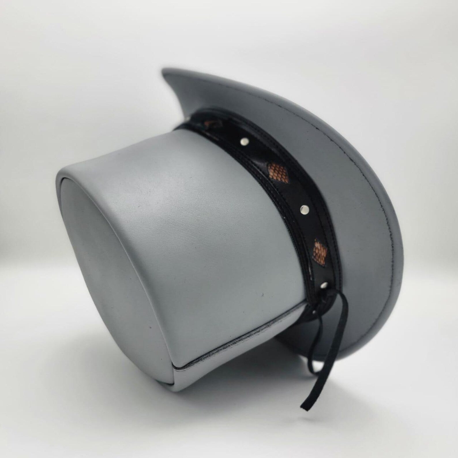 Grey Leather Top Hat: Studded Band Steampunk Cosplay Hat