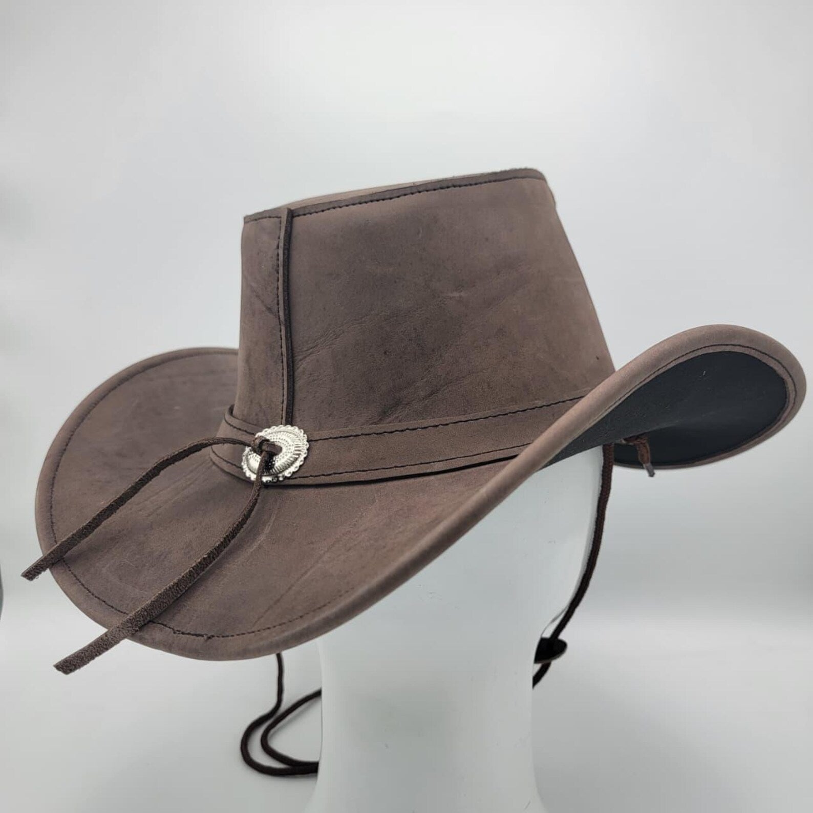 Handmade Brown Leather Cowboy Hat: Western Rancher Style