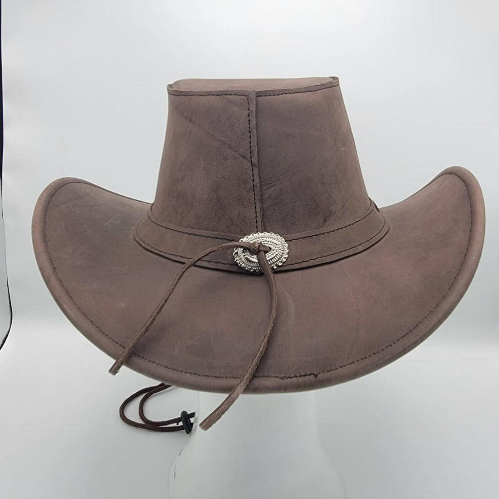 Handmade Brown Leather Cowboy Hat: Western Rancher Style