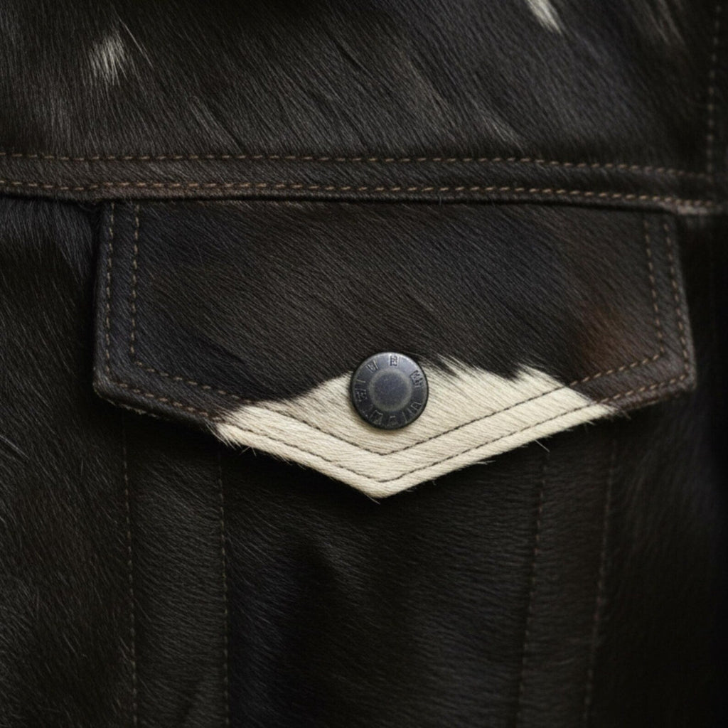 Genuine Cowhide Leather Jacket, Hair on Hide Coat, Western Cowboy Rodeo Style