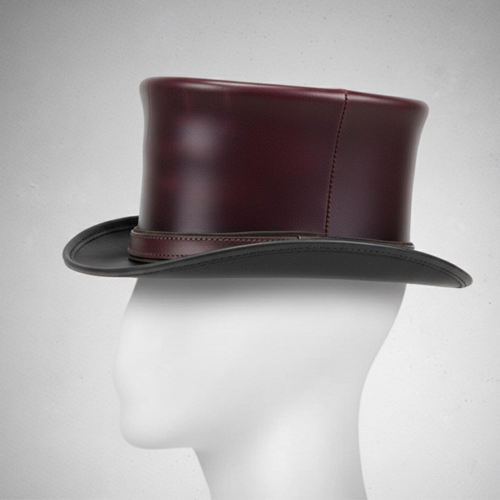 Handmade Burgundy Leather Top Hat | Steampunk Victorian Gothic Festival Hat