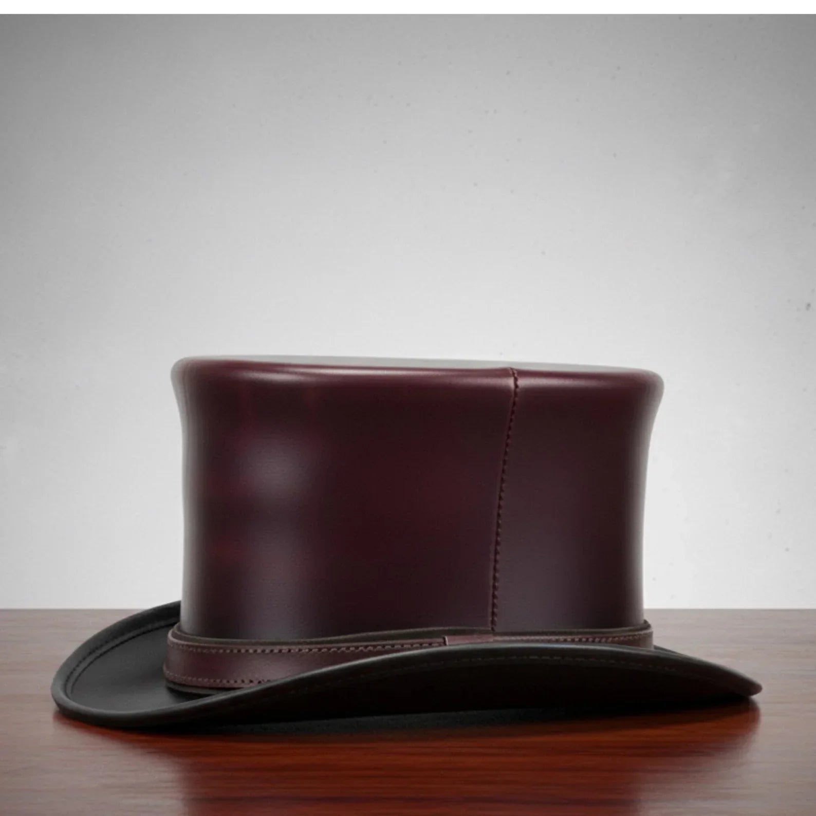 Handmade Burgundy Leather Top Hat | Steampunk Victorian Gothic Festival Hat