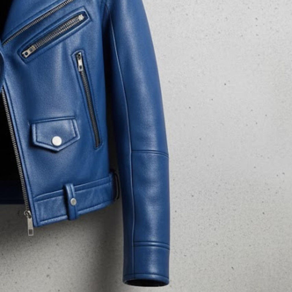 Handmade Blue Leather Jacket – Men's Biker Jacket, Motorcycle Gift for Him