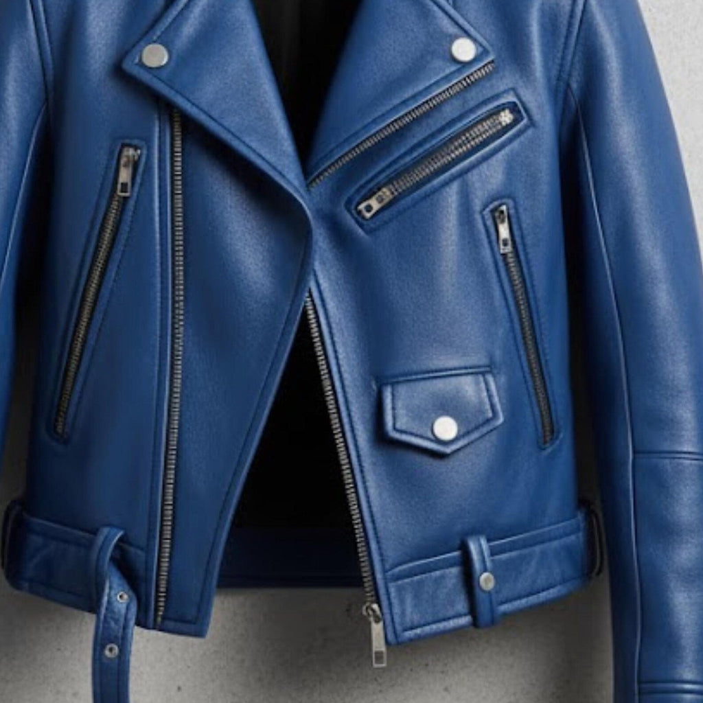 Handmade Blue Leather Jacket – Men's Biker Jacket, Motorcycle Gift for Him