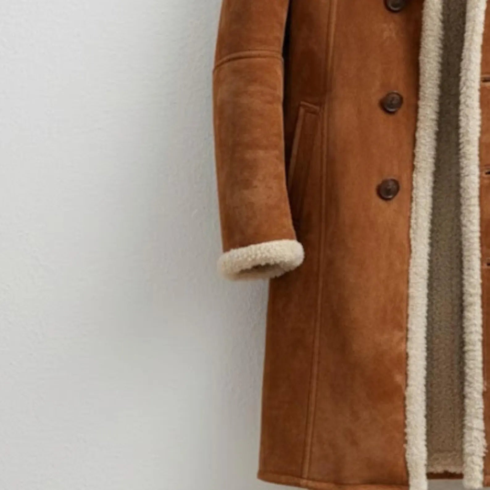 Handmade Brown Suede Shearling Coat – Vintage Winter Aviator Jacket
