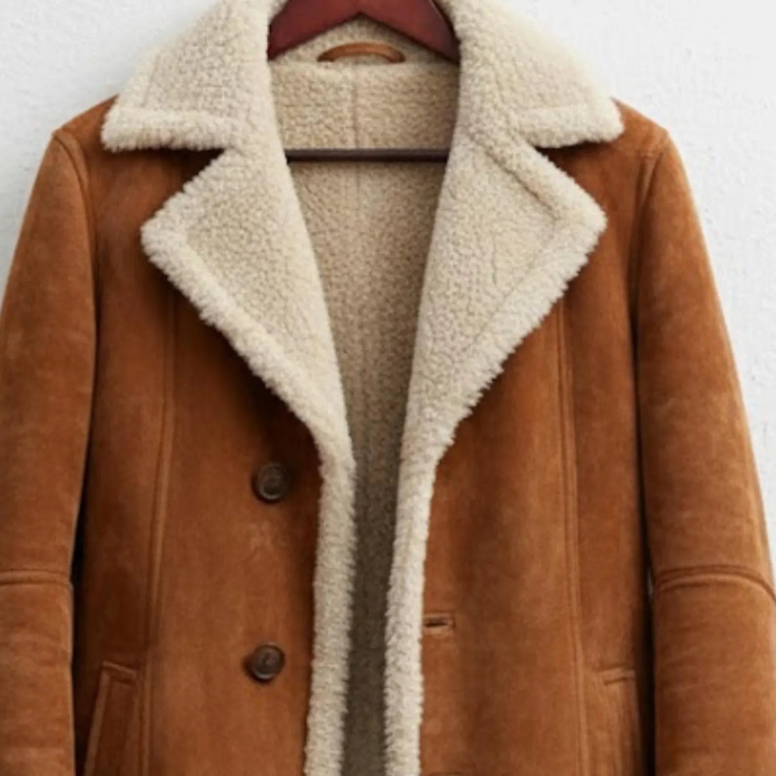 Handmade Brown Suede Shearling Coat – Vintage Winter Aviator Jacket