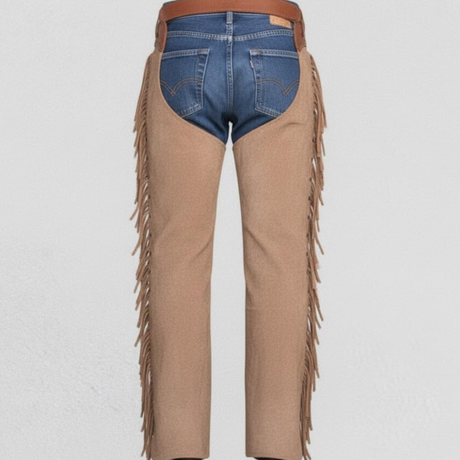 Handmade Tan Suede Leather Chaps – Western Wear for Cowboys & Bikers.