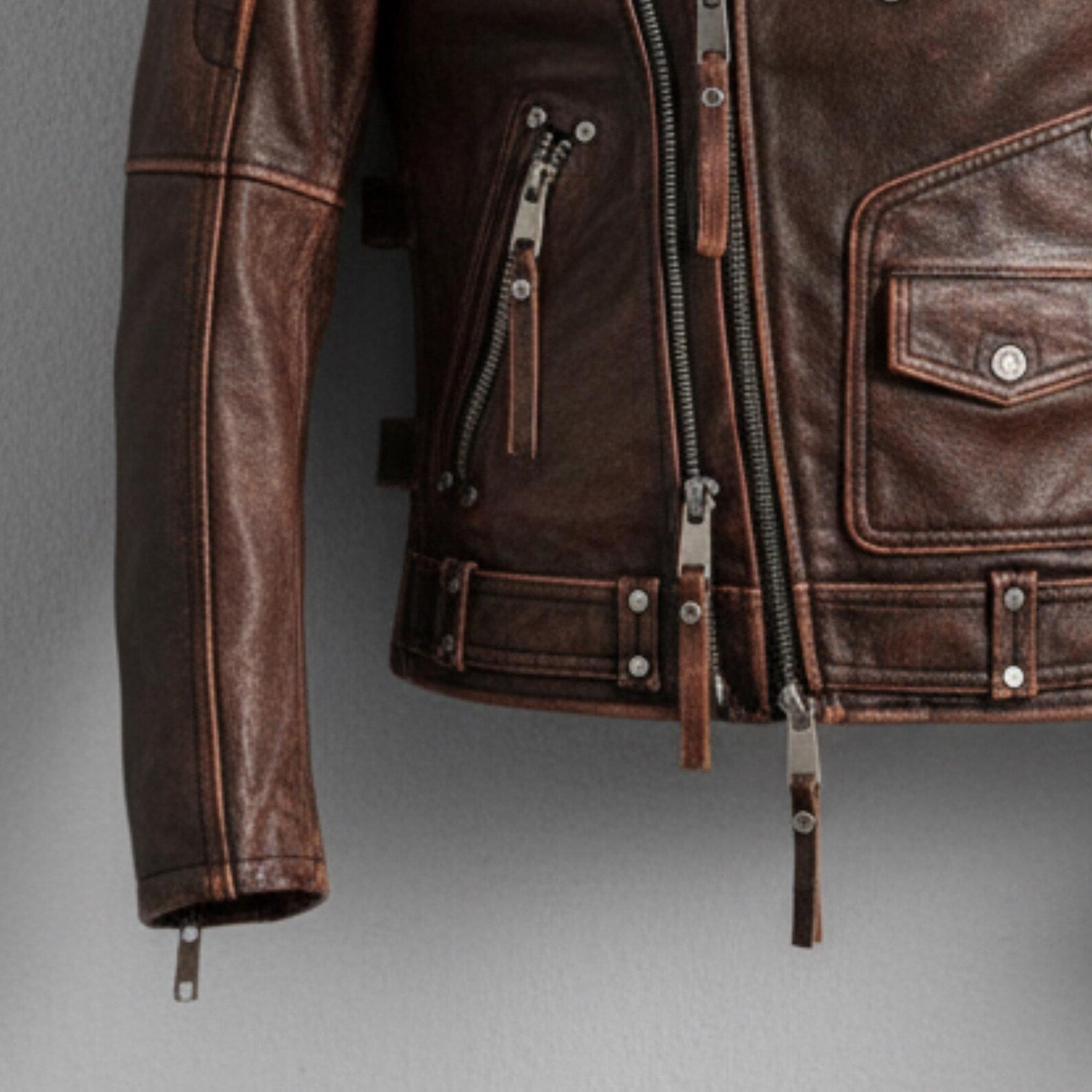 Handmade Brown Leather Biker Jacket – Classic Moto Style Men’s Motorcycle Coat