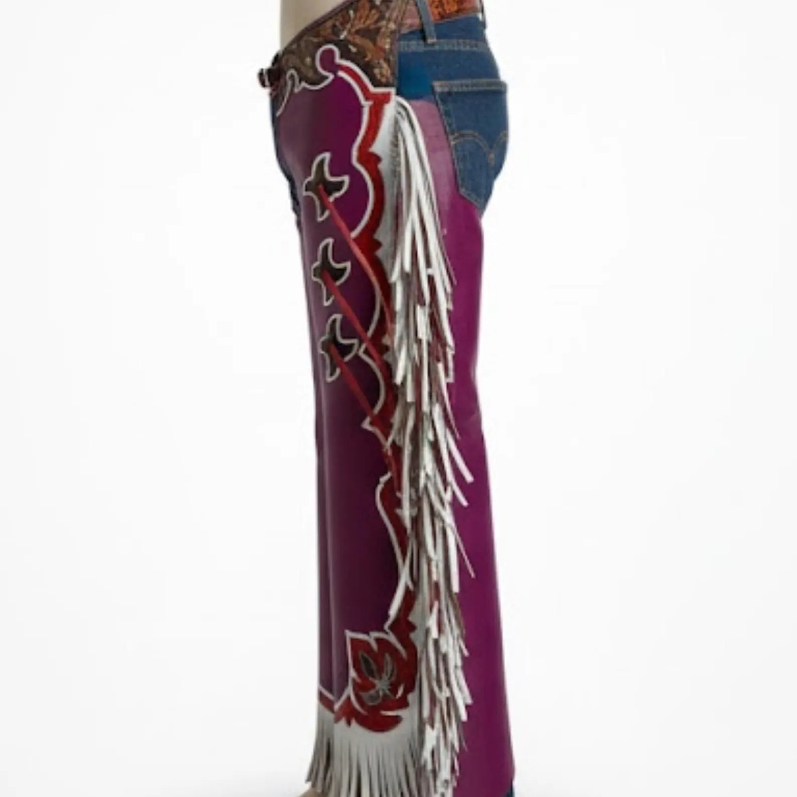 Handmade Purple Leather Chaps – Custom Western Rodeo Chaps with Fringe
