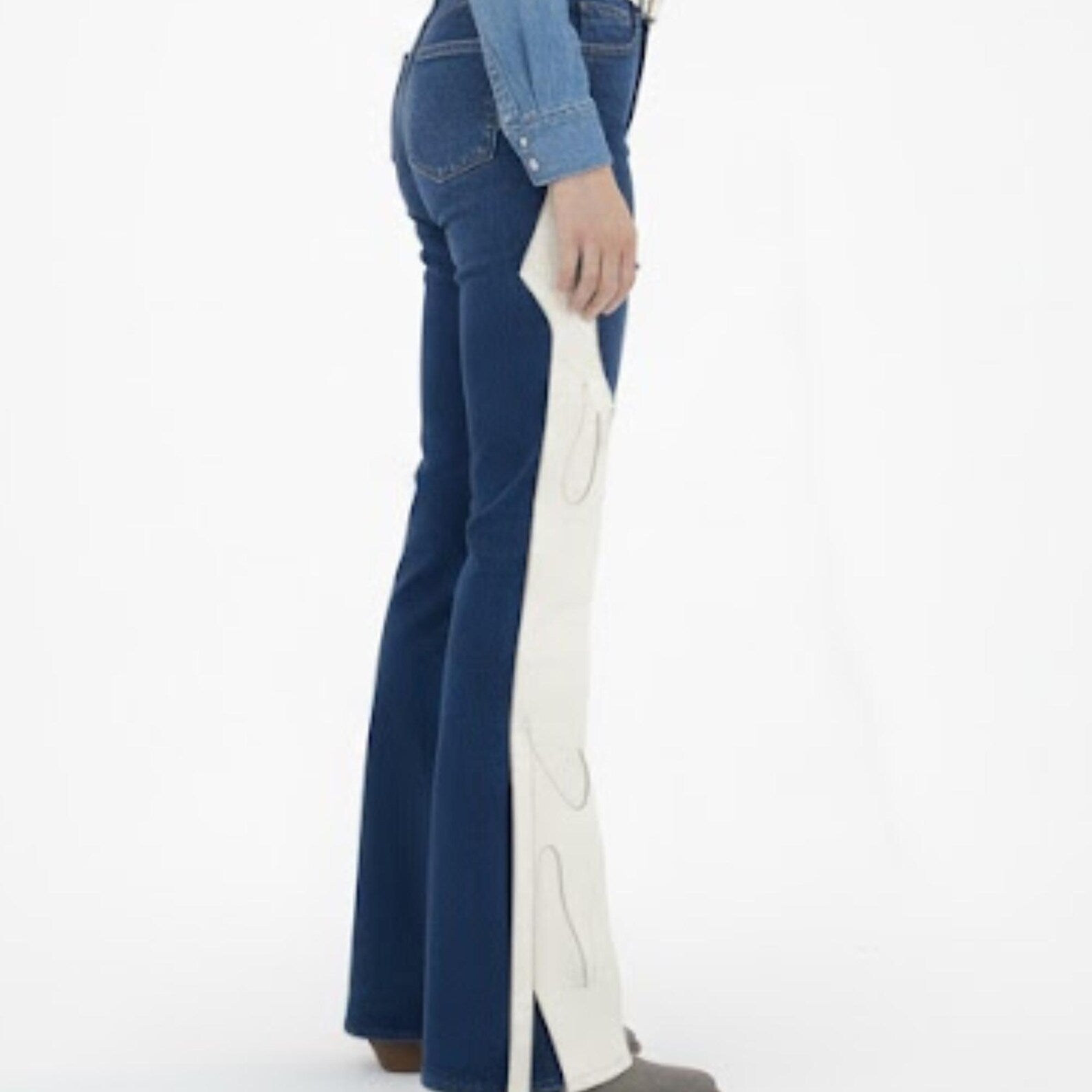 Handmade Blue Suede Chaps Western Rodeo Pants with White Cutout Fringe
