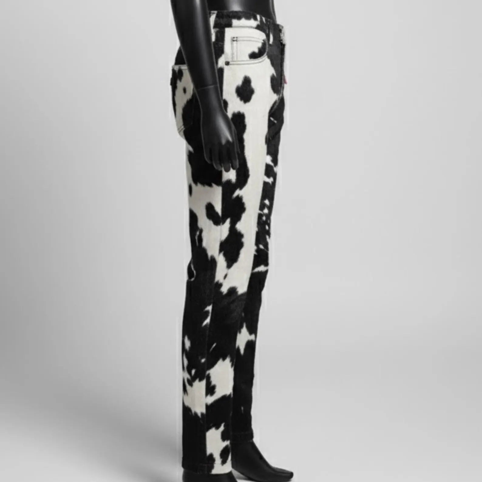 Handmade Black and White Denim Cow Print Jeans – Western Cowboy Pants for Women