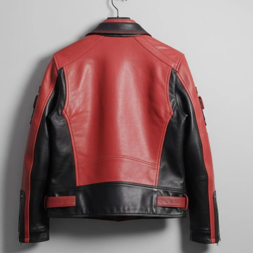 Handmade Red Black Leather Jacket – Stylish Biker Outerwear for Men