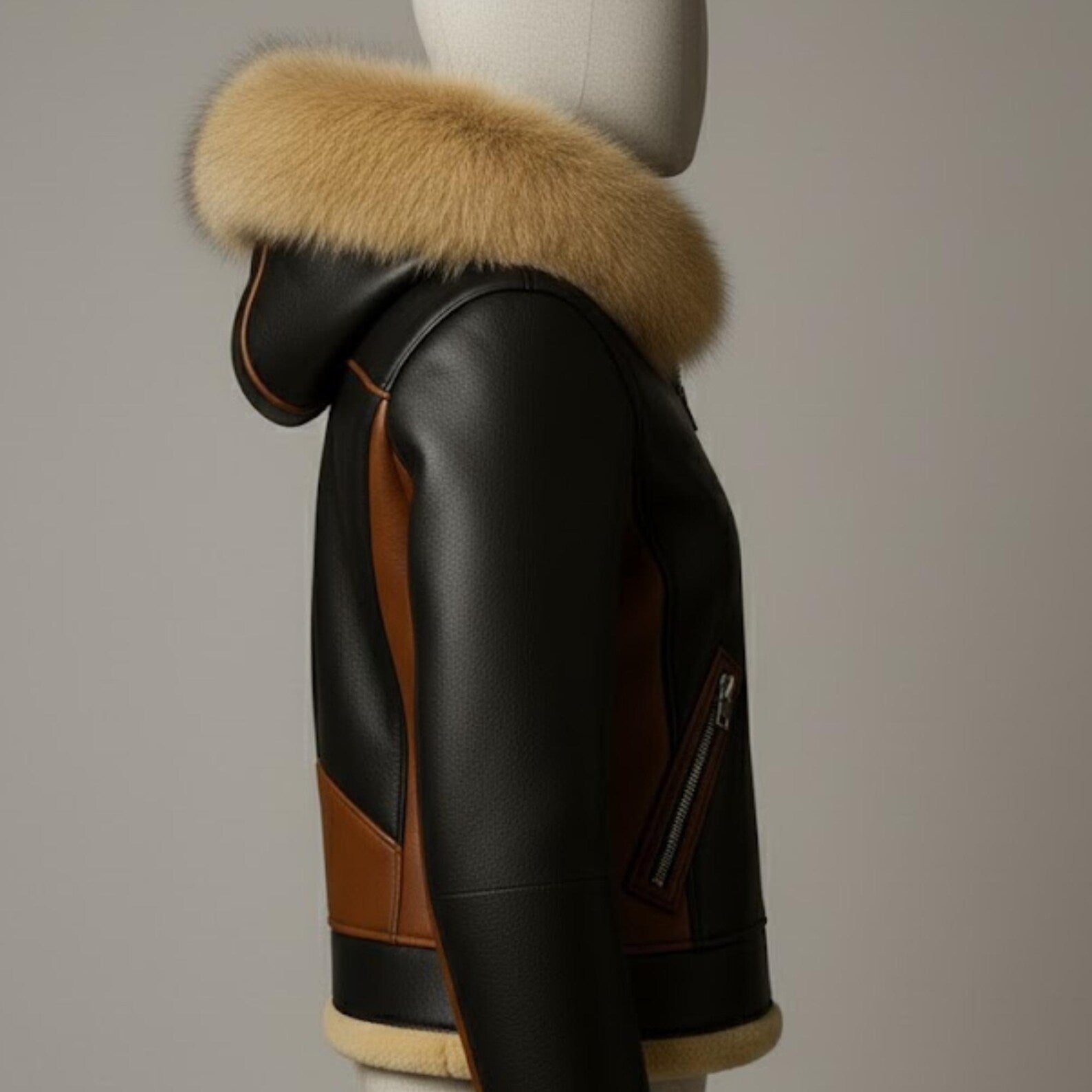 Handmade Black Leather Shearling Jacket – Women's Winter Aviator Coat