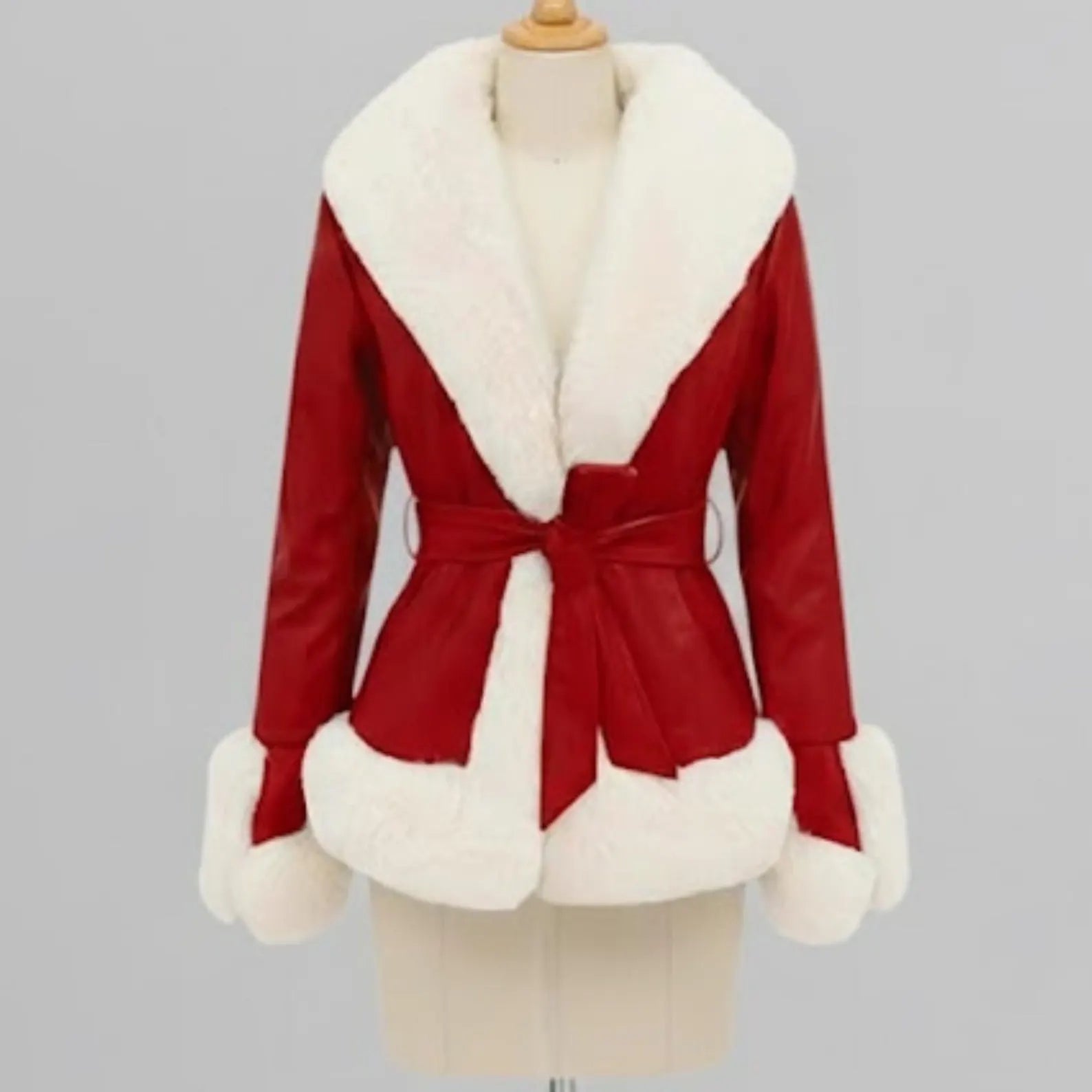 Handmade Red Faux Fur Christmas Jacket – Mrs Claus Santa Coat, Festive Holiday Outfit