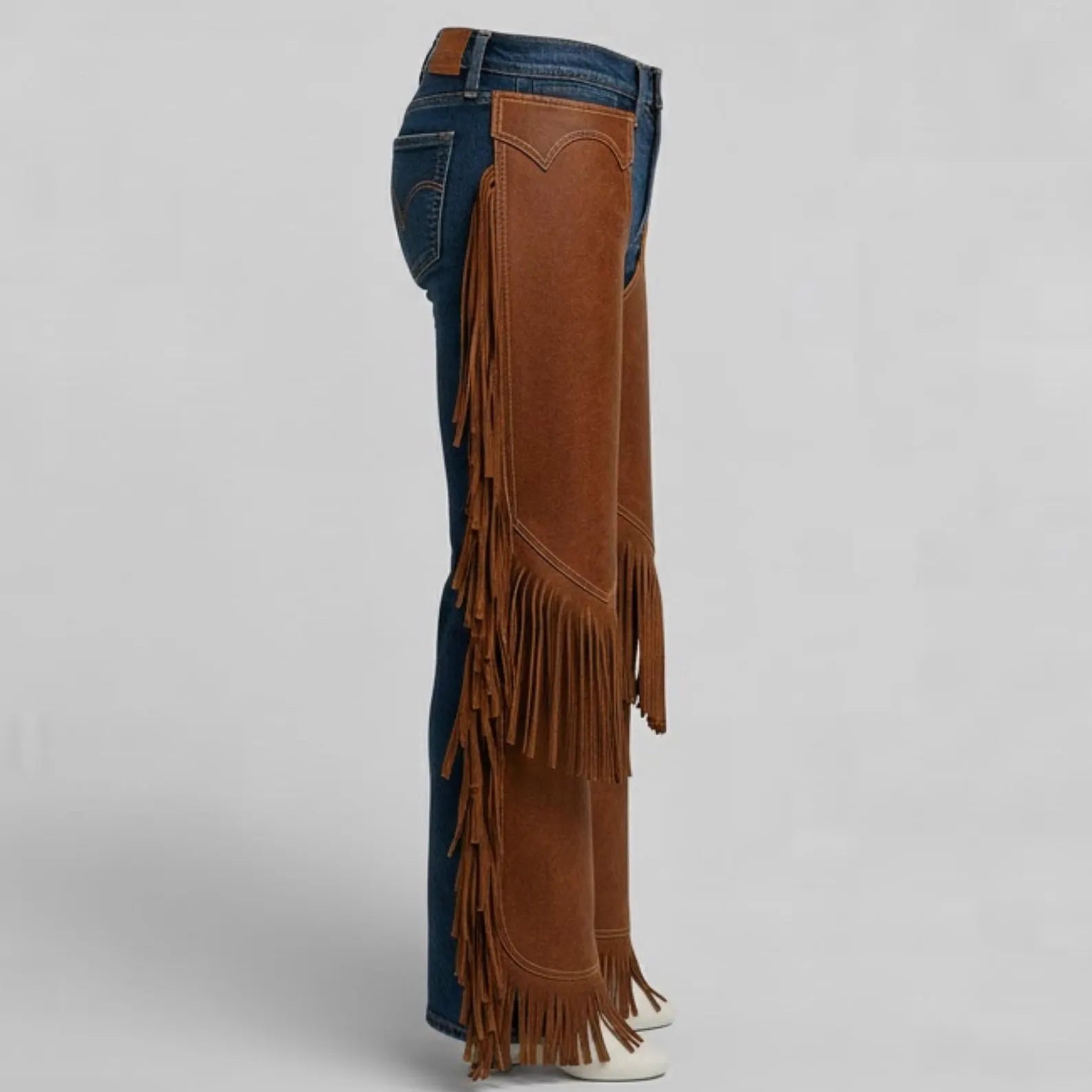 Handmade Brown Suede Leather Chaps – Western Style Fringe Pants for Cowgirls