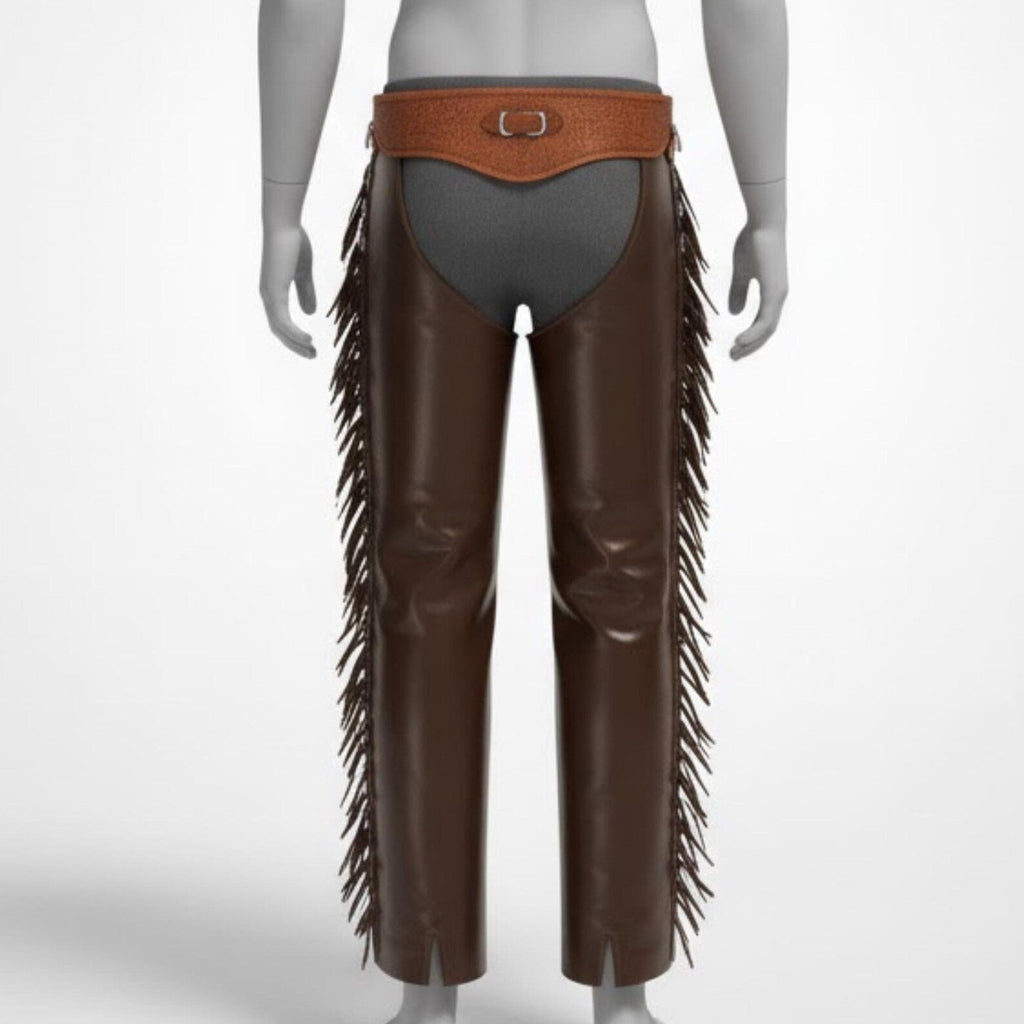 Handmade Brown Leather Chaps, Mens Western Wear with Fringe for Rodeo and Riding
