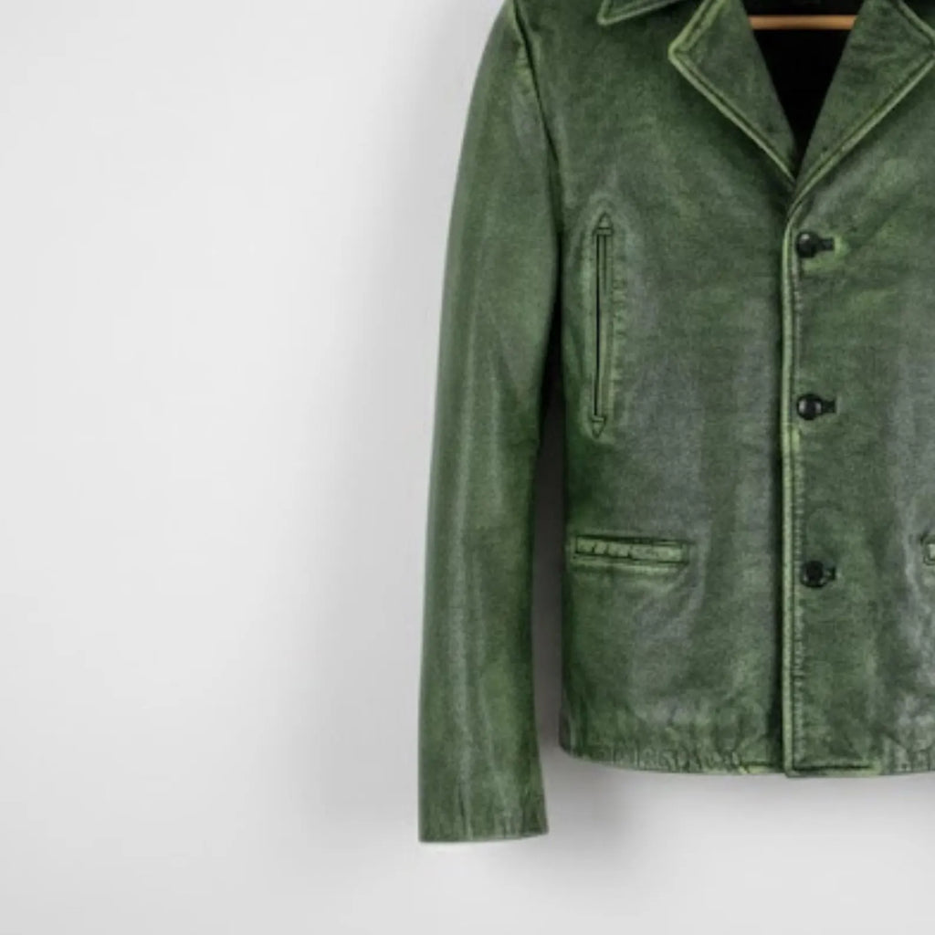 Handmade Olive Green Leather Jacket Men – Vintage Leather Coat Style