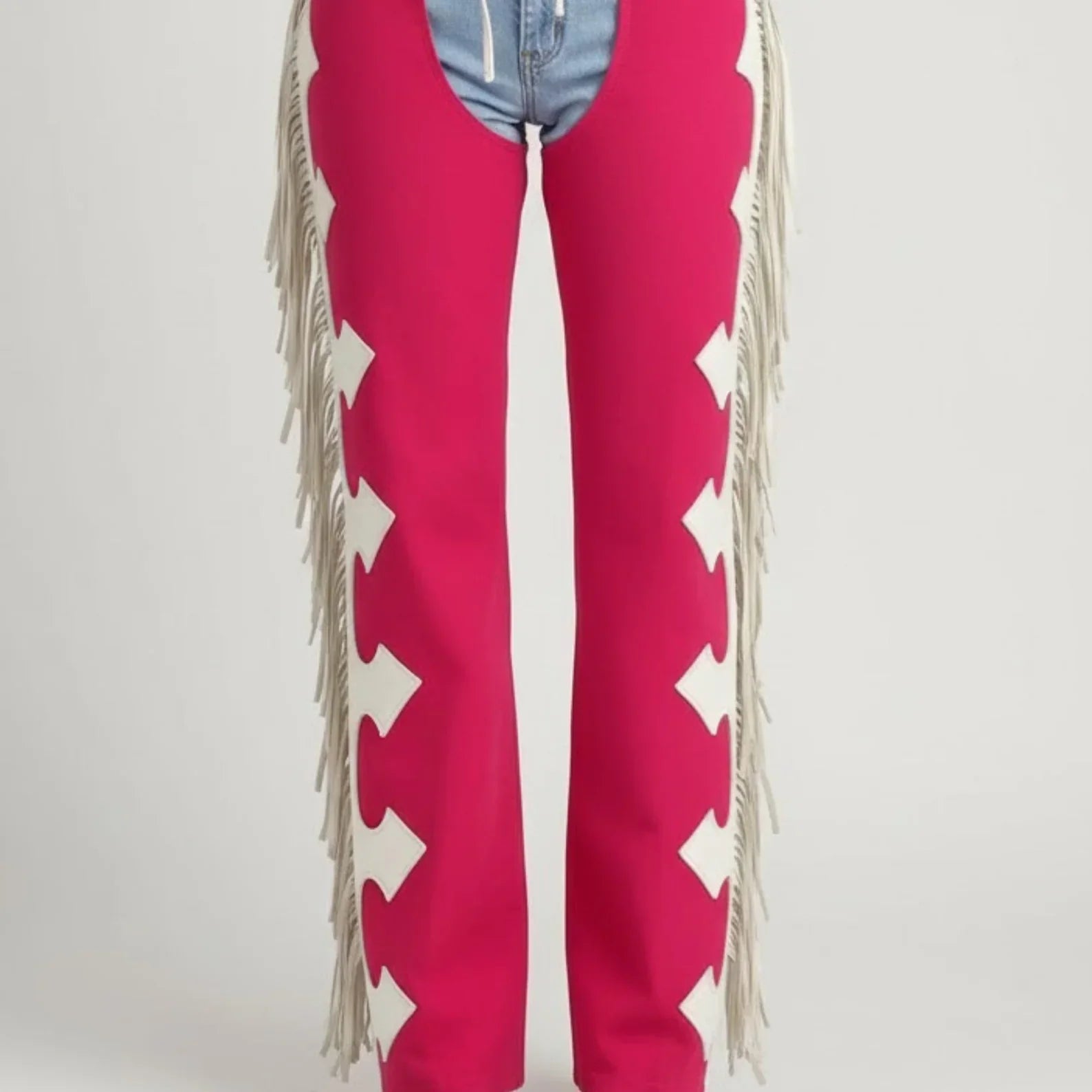 Handmade Pink Suede Fringe Chaps – Western Cowgirl Chaps for Rodeo & Festival