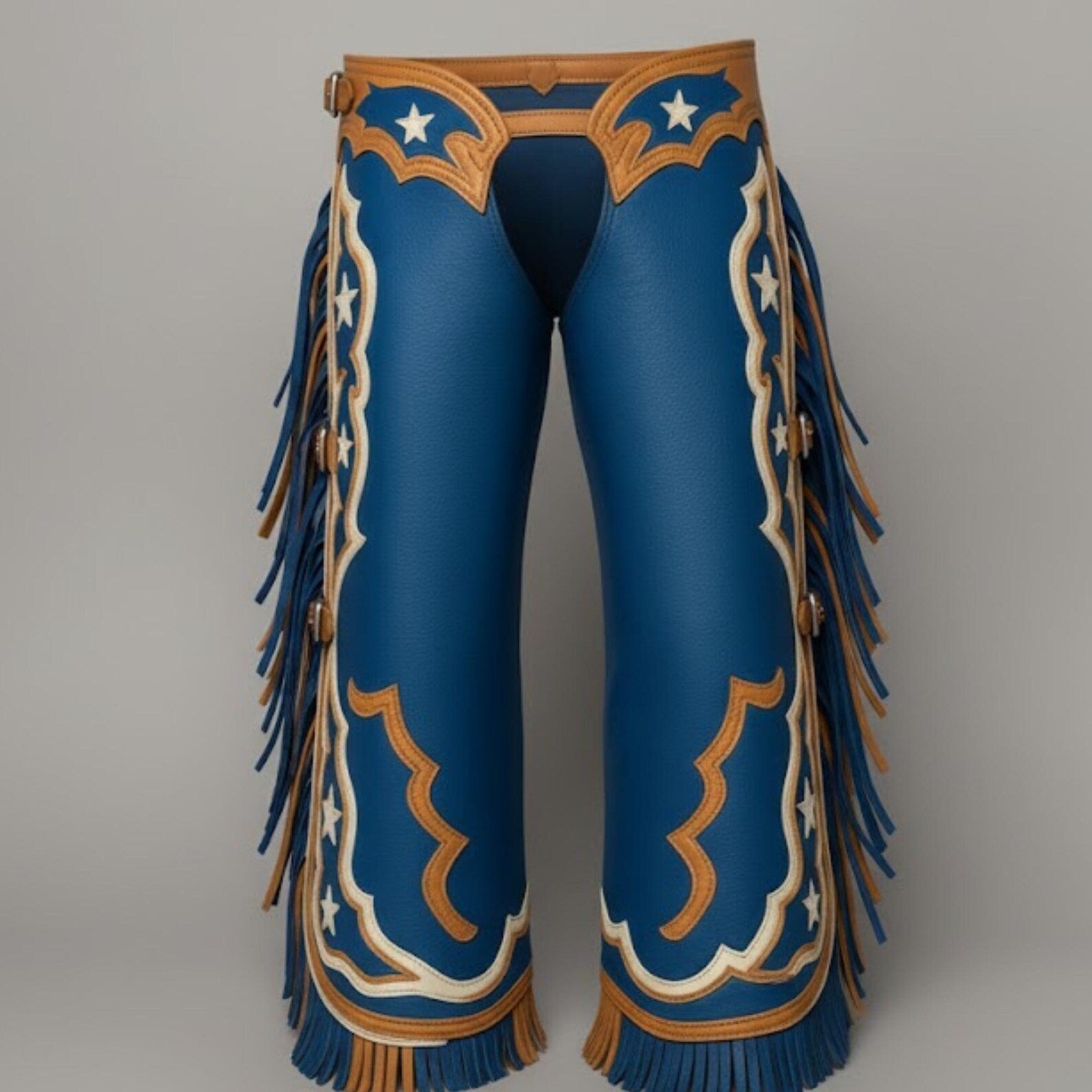Handmade Blue Leather Rodeo Chaps – Custom Western Wear for Bull Riding