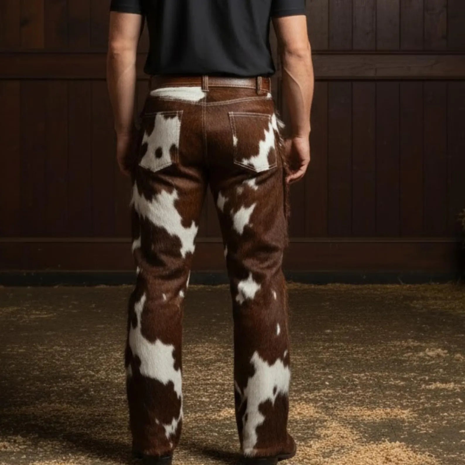 Handmade Brown White Cowhide Pants – Mens Western Pants, Cowboy Rodeo Trousers
