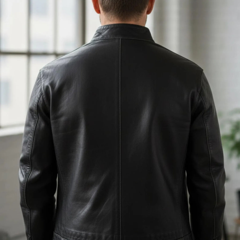 Handmade Dark Grey Leather Jacket – Asymmetric Jacket Biker Style