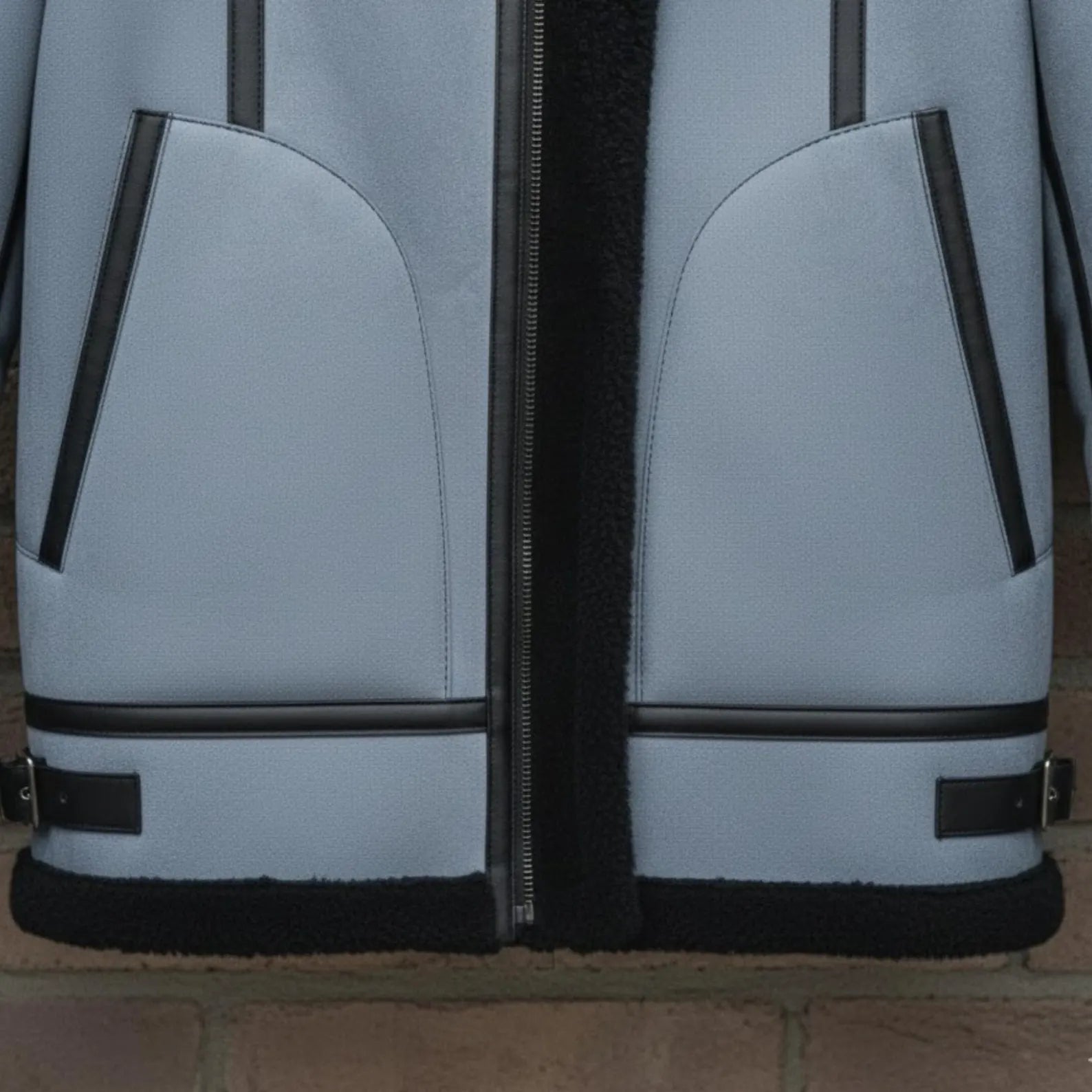 Handmade Blue Suede Shearling Jacket – Mens Winter Aviator Bomber Coat