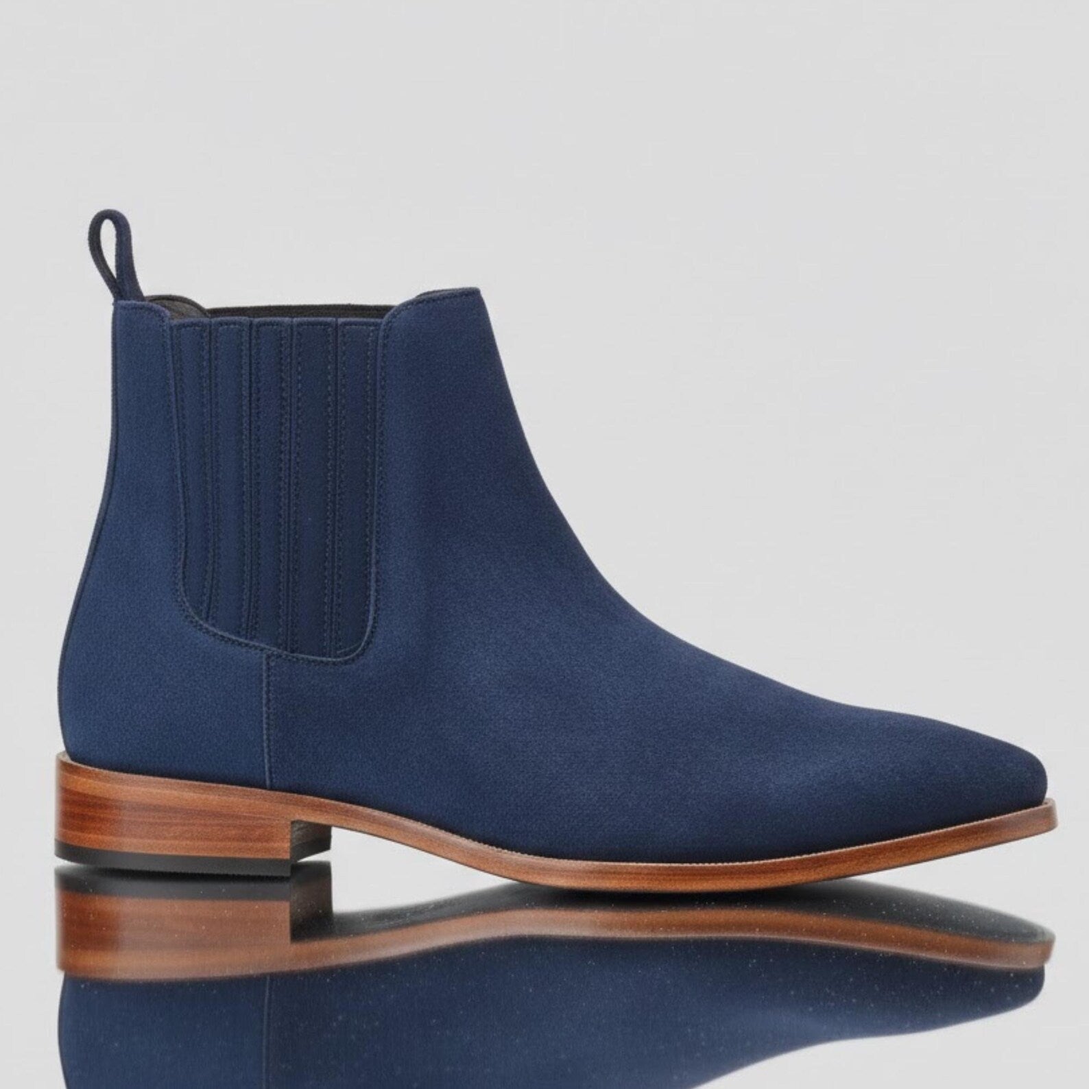 Handmade Navy Blue Suede Chelsea - Mens Suede Boots Wedding Gift