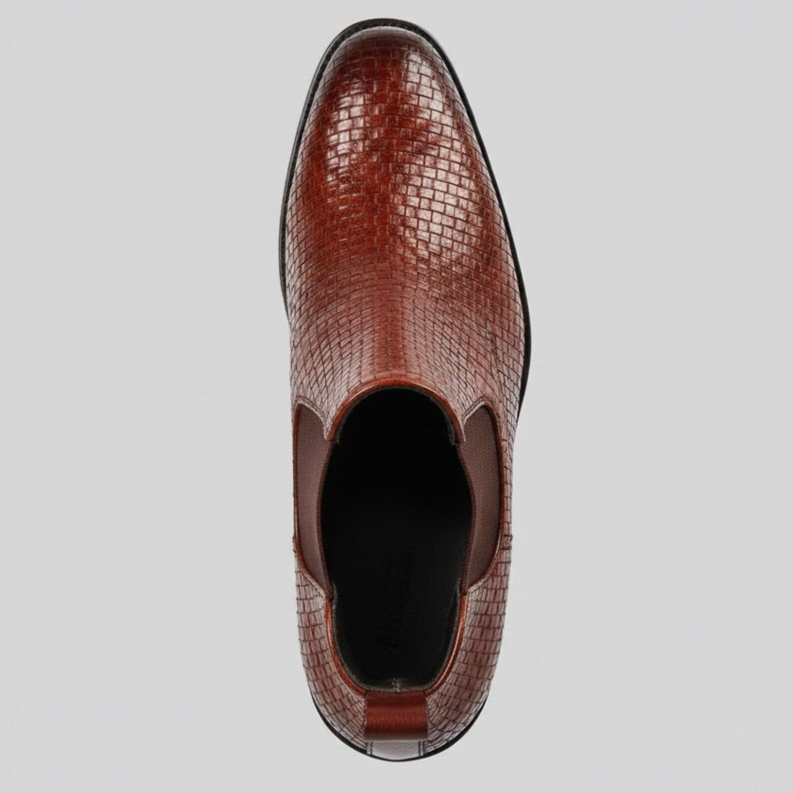Handmade Cognac Woven Leather Chelsea Boots – Mens Formal Dress Shoes