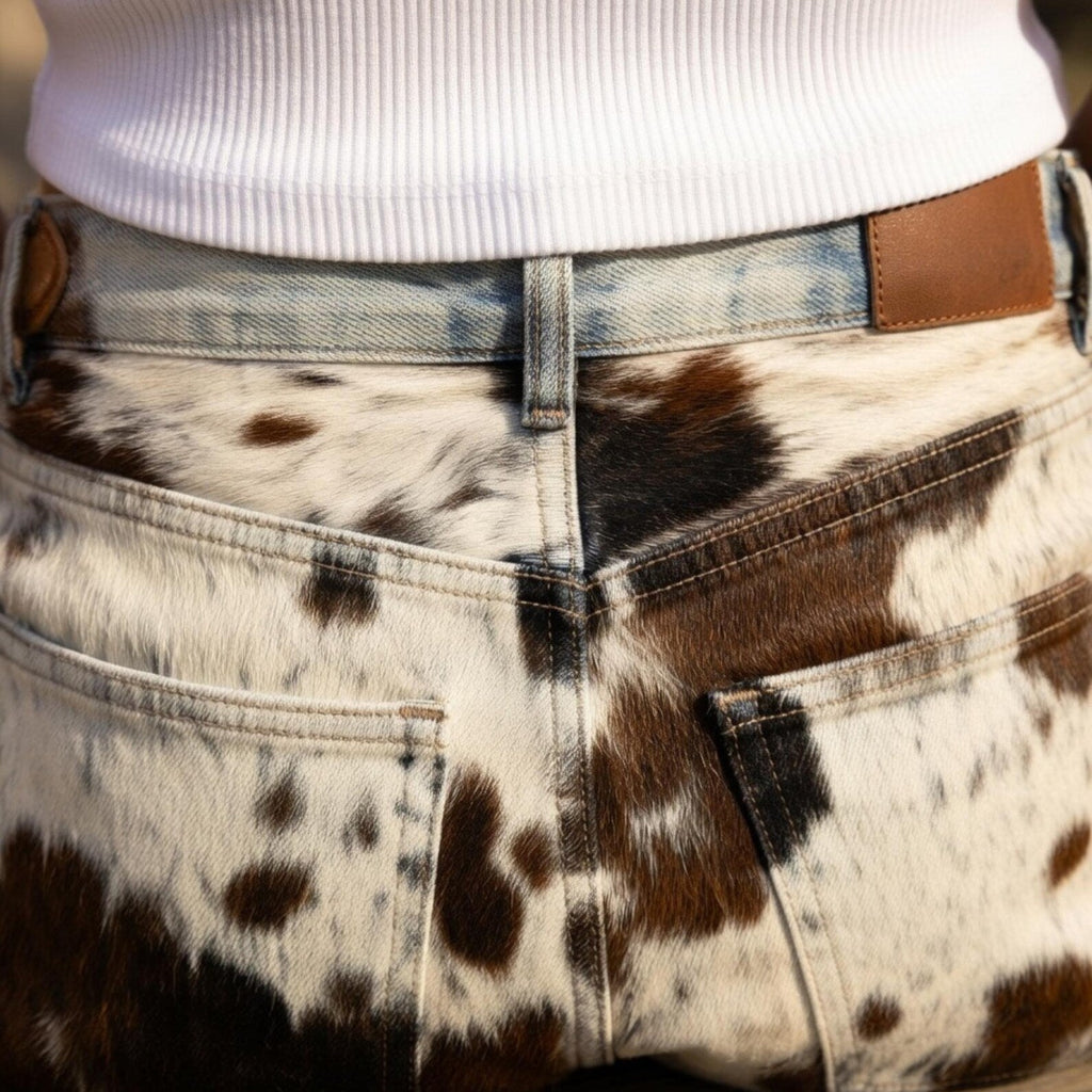 Handmade Cowhide Bermuda Shorts Women Brown White Real Hair On Leather Western Trendy Cowgirl