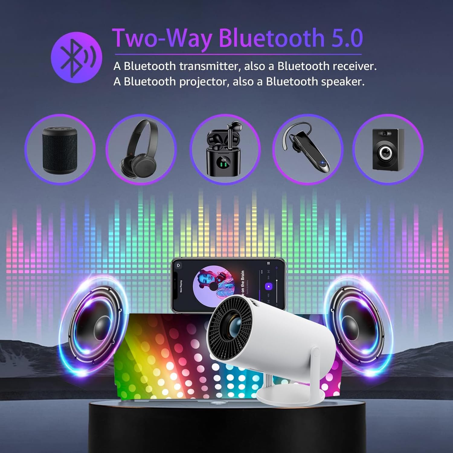HY300 Portable WiFi 6 Projector – 4K Support, Android 11, Wireless Home & Outdoor Cinema